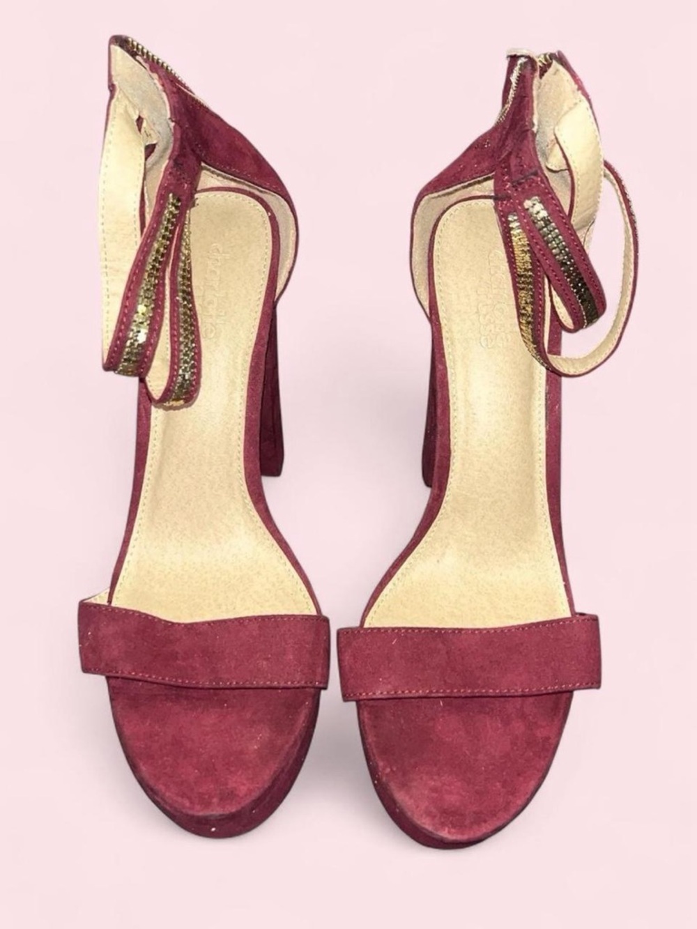 Charlotte Russe Burgundy Suede Ankle-Strap Block Heels
